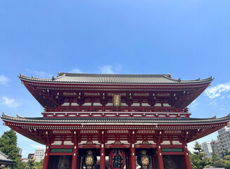 red japanese temple with blue sky 