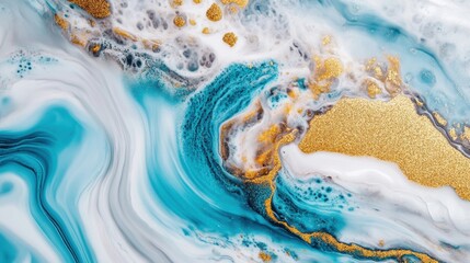 Poster - An intricate blend of gold and blue glitter creates a mesmerizing abstract composition resembling flowing water and shimmering textures