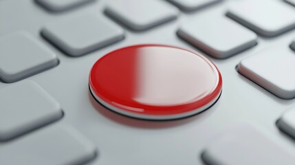 Poster - Red circular button on a gray keyboard symbolizing web security and digital protection with ample empty space for text representation.