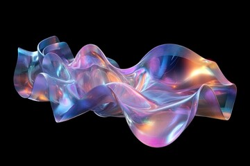 Poster - Wavy, translucent material glows with iridescent colors, creating a dynamic, abstract effect that evokes a sense of movement and depth