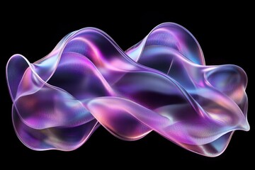 Poster - Curved waves create an abstract holographic texture that emphasizes fluid motion and vibrant colors, set against a stark black background