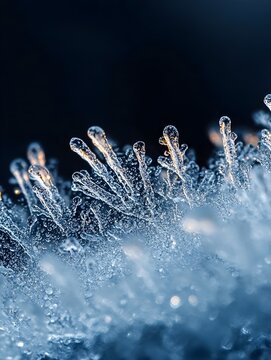A close-up of frost crystals on a car window during a cold winter morning. 