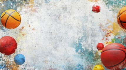 Aufkleber - colorful abstract background with mixed media sports balls including basketball, soccer ball, and te