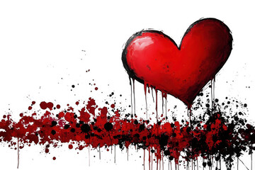 Wall Mural - red heart with smudges, paint splatters, valentine's day, on white background, PNG, transparent, isolated, on transparent background, no background	