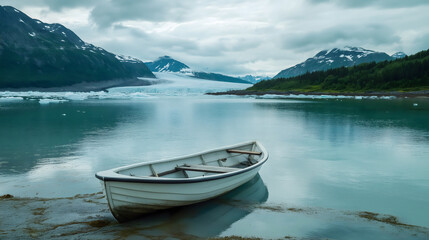 Naklejka na meble Rowboat Floating on a Mountain Lake