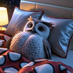 Canvas Print - owl on a bed