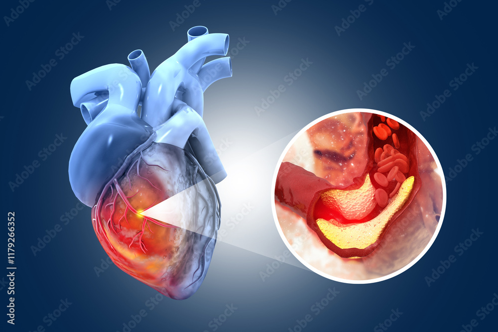 Cholesterol blocked artery. The accumulation of cholesterol in the ...