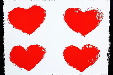 Wall Mural - four red scuffed hearts in minimalist style, valentine's day
