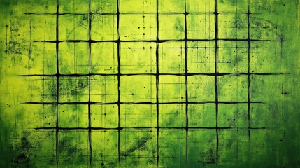 Poster - Vibrant green background featuring a grid of small squares and intersecting crosses, forming a sleek design.