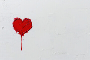 Wall Mural - blank white surface, wall with a small artistic red heart, valentine's day