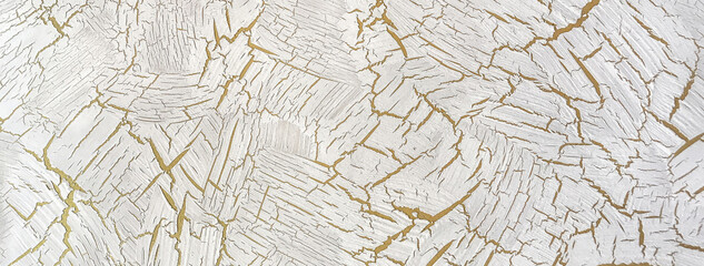 Wall Mural - decorative plaster imitating white cracked paint on old yellow wall. texture vintage aging backgroun