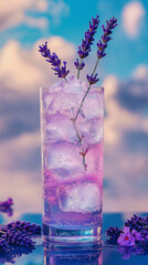 Wall Mural - cocktail with ice on dark background, sparkling soda, purple rain, party drinks, alcohol