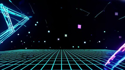 Leinwandbilder - Vibrant neon lights create an immersive digital landscape with dynamic patterns and glowing elements