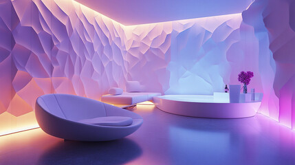 Wall Mural - Futuristic interior with geometric patterns and ambient lighting