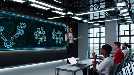 Leinwandbilder - Interactive technology presentation on molecular structures in a modern seminar room