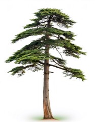 cedar tree standing tall, revealing vibrant green needles against pristine white backdrop