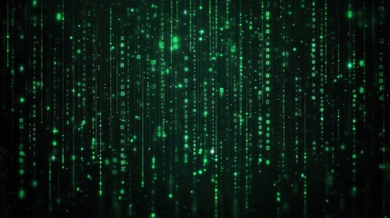 Wall Mural - Glowing green digital rain in a matrix-inspired design