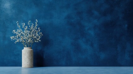 Wall Mural - Minimalist vase with dried flowers against a blue wall