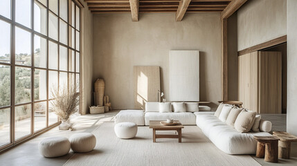 Wall Mural - Minimalist modern living room with airy and bright neutral tones