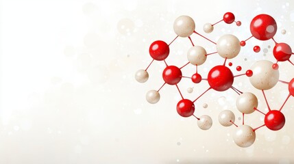 Poster - Abstract molecular structure with red and white spheres on a light background for scientific visuals and illustrations