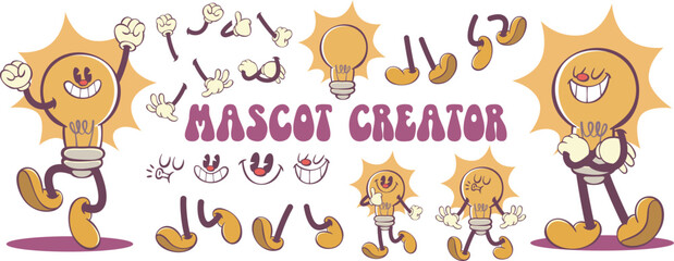 Poster - Retro groovy light bulb character creation kit
