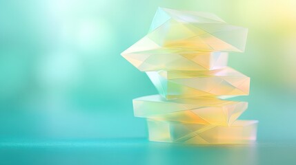 Aufkleber - Colorful geometric shapes stacked artistically on a soft gradient background in a minimalist setting. Generative AI