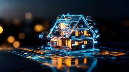 Poster - Family enjoying life in a smart home ecosystem with advanced technology and connectivity at night