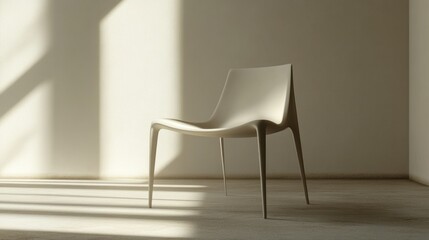 Aufkleber - Minimalist chair in sunlight highlighting design and form in a serene interior space. Generative AI