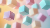 Colorful floating cubes create a dynamic abstract background with pastel tones in soft lighting. Generative AI