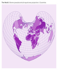 Poster - World Map. Bonne pseudoconical equal-area projection. Countries style. High Detail World map for infographics, education, reports, presentations. Vector illustration.