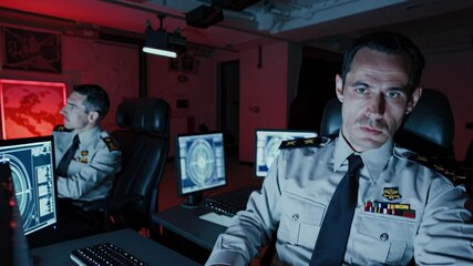 Aufkleber - military personnel engaged in advanced operations at a command center with high-tech computer system