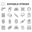 © riky - Set of army related icons. Icons of various war equipment. Thin line vector.