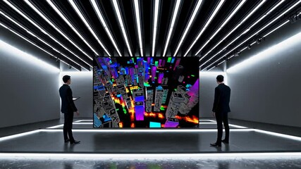Fototapete - Exploring futuristic cityscapes with advanced technology in a modern exhibition space