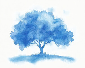 Wall Mural - a blue tree is painted on a white background