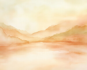 Wall Mural - a painting of a mountain range with a lake in the foreground