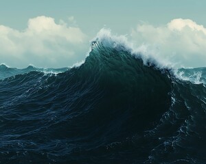Wall Mural - a majestic ocean wave rises dramatically against a backdrop of clouds, capturing the power and beaut