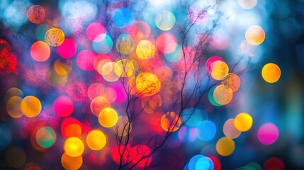 Poster - Colorful bokeh lights create a festive atmosphere during a winter celebration at night. Generative AI