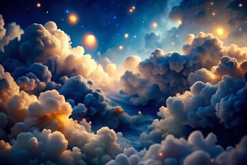 Poster - Calming Navy Blue & Cream Oil Paint Clouds - Nocturnal Abstract Art