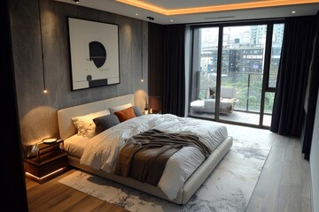 Poster - A tranquil chamber equipped with stylishly simple decor and tidy, uncluttered areas