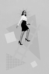 Poster - Photo sketch collage artwork picture of confident lady achieving success in supporting Ukraine isolated drawing background