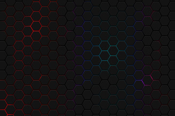 Wall Mural - abstract hexagons honeycomb texture neon background, futuristic technology backdrop banner design, v
