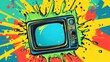© Fandi Comp - Retro TV with vibrant paint splatter, pop art style.