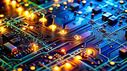 Poster - Close-up Illuminated Circuit Board: High-Detail Tech Photography