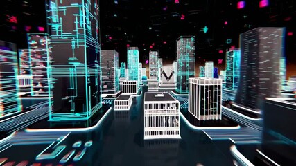 Leinwandbilder - Exploring a neon futuristic cityscape with vibrant lights and dynamic architecture at night