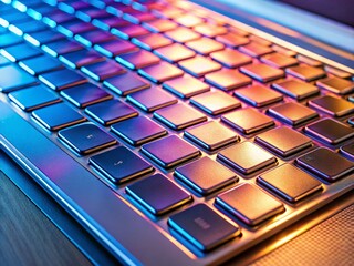 Poster - Close-up Silver Laptop Keyboard - Modern Technology Detail Stock Photo