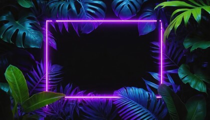 Wall Mural - Neon Tropical Frame: A Vibrant Jungle Backdrop