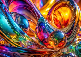 Poster - Colorful Abstract Glass Sculpture: Flowing Curved Shapes and Reflections