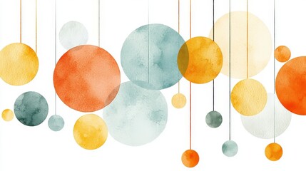 Poster - Colorful Abstract Watercolor Circles and Dots in Orange, Blue, Yellow, and Green on White Background