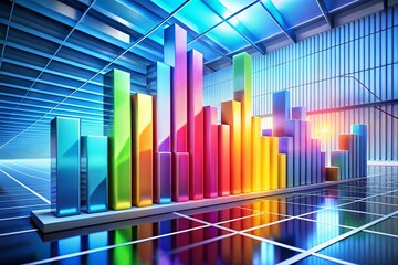 Wall Mural - Colorful Bar Charts on Modern Geometric Background - Abstract Data Visualization Stock Photo