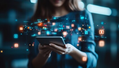 Poster - Digital and online trends, social network disruption of business, modern technology and innovation, sleek design, futuristic digital environment, highresolution 8K quality